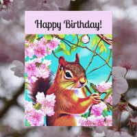 Happy Birthday Sakura Squirrel in Cherry Blossoms