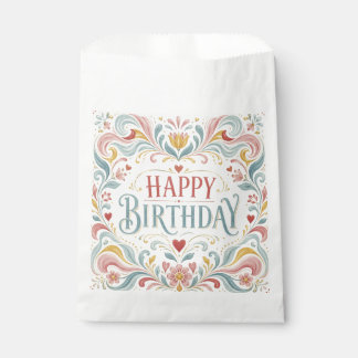 Happy Birthday Scandinavian Folk Art Floral Swirls Favour Bags