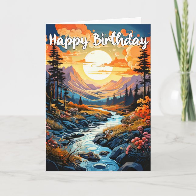 Happy Birthday Scenic Outdoor Landscape Card (Front)
