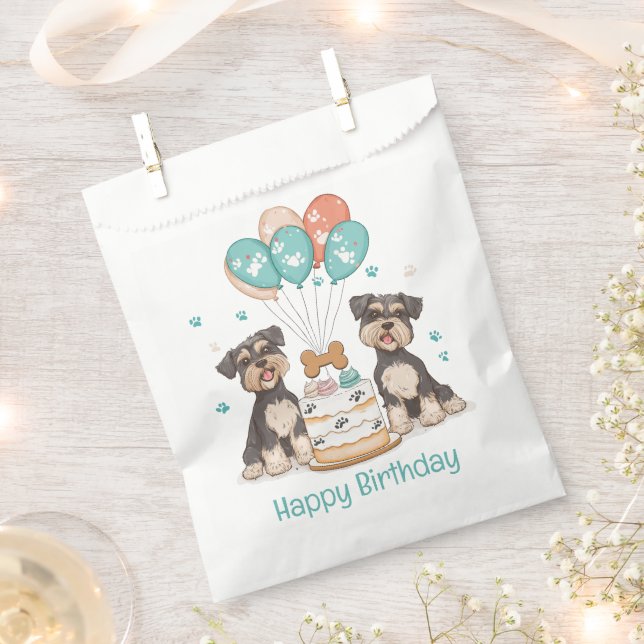 Happy Birthday Schnauzer Dogs Favour Bags (Clipped)