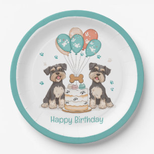 Happy Birthday Schnauzer Dogs Paper Plate