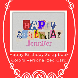 Happy Birthday Scrapbook Colours Personalised Name Card