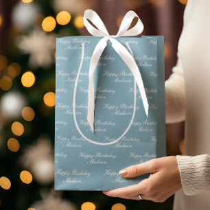 Happy Birthday Script Name Dusty Blue Medium Gift Bag