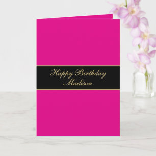 Happy Birthday Script Name Pink Black Gold Card