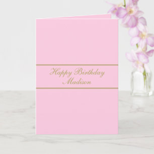 Happy Birthday Script Name Powder Pink Gold Card