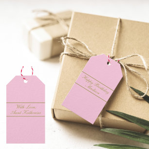 Happy Birthday Script Name Powder Pink Gold Gift Tags