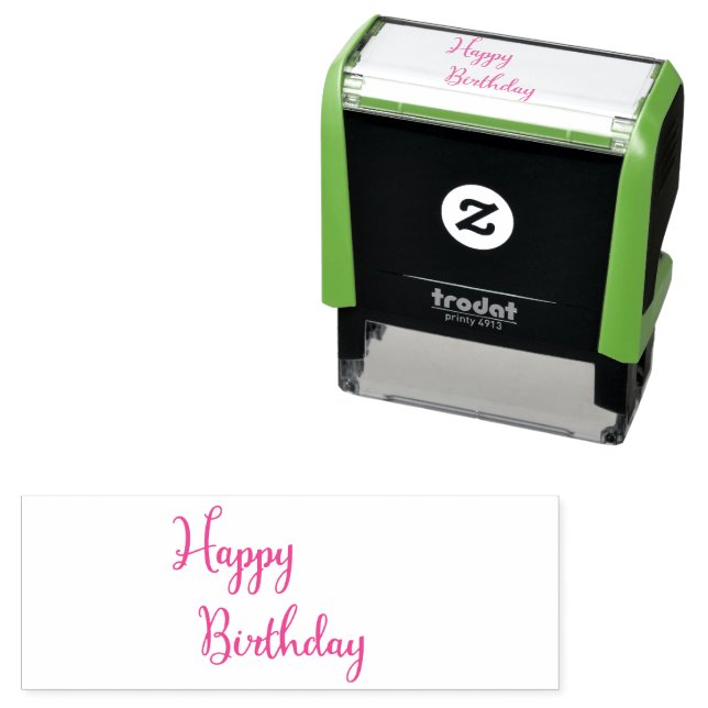 Happy Birthday Script Text Custom Colour Ink Self-inking Stamp (In Situ)