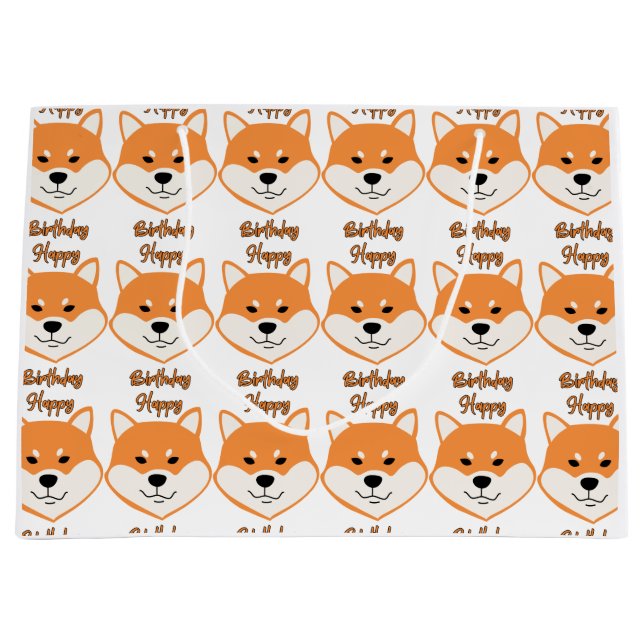 Happy Birthday Shiba Inu Original Large Gift Bag (Front)