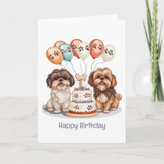 Happy Birthday Shih Tzu Dogs Birthday Cake Card (Front)