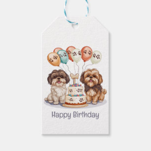 Happy Birthday Shih Tzu Dogs Birthday Cake Gift Tags