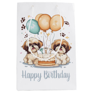 Happy Birthday Shih Tzu Dogs Birthday Cake Medium Gift Bag