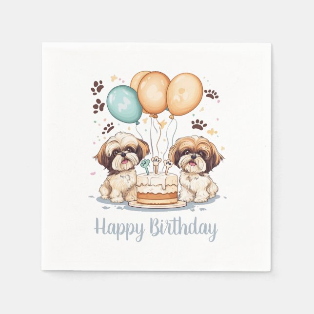 Happy Birthday Shih Tzu Dogs Birthday Cake Napkin (Front)