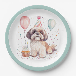 Happy Birthday Shih Tzu Dogs Birthday Cake Paper Plate
