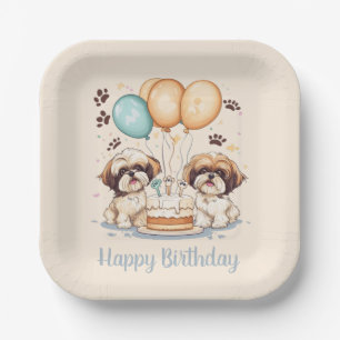 Happy Birthday Shih Tzu Dogs Birthday Cake Paper Plate