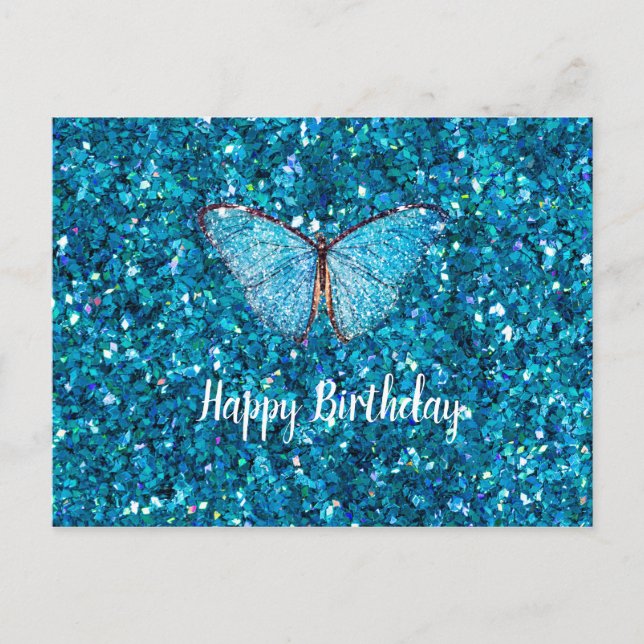 Happy Birthday Shiny Blue Glitzy Template Postcard (Front)