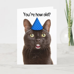 Happy Birthday  Shocked Cat with Human Teeth Humou Holiday Card
