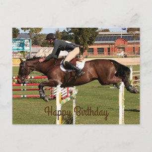 Happy Birthday: Show jumping horse and rider 2 Postcard