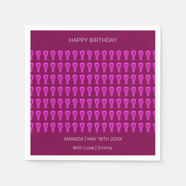 Happy Birthday, Silhouette Djembe Drum Pattern Napkin (Front)