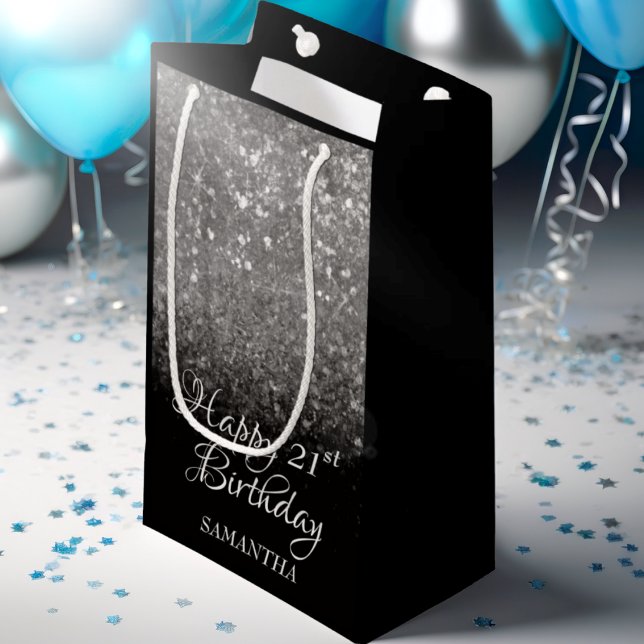 Happy Birthday silver & Black Glitter Any Age  Small Gift Bag (Creator Uploaded)