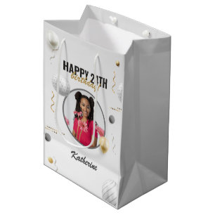 Happy Birthday Simple Custom Photo Gift Medium Gift Bag