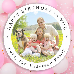 Happy Birthday Simple Cute Custom Photo Classic Round Sticker