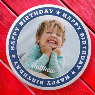 Happy Birthday Simple Modern Custom Photo 6 Cm Round Badge