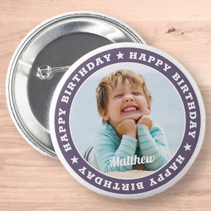 Happy Birthday Simple Modern Custom Photo 6 Cm Round Badge