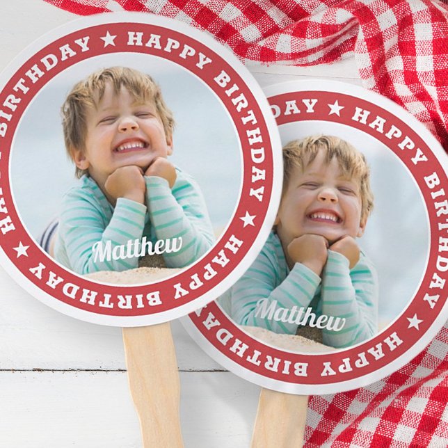 Happy Birthday Simple Modern Custom Photo Hand Fan (Creator Uploaded)