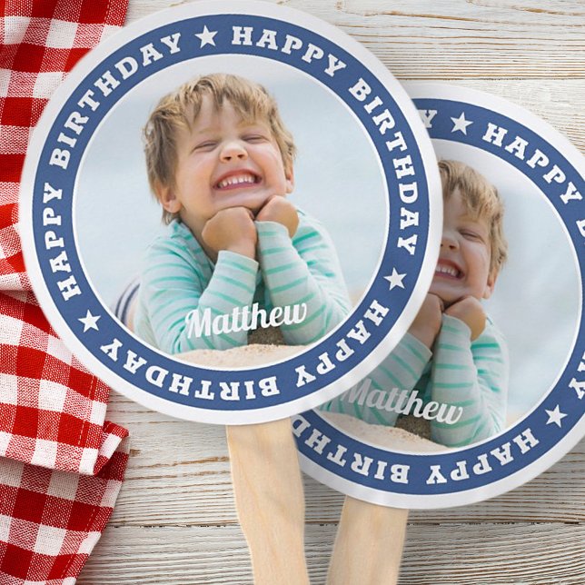 Happy Birthday Simple Modern Custom Photo Hand Fan (Creator Uploaded)