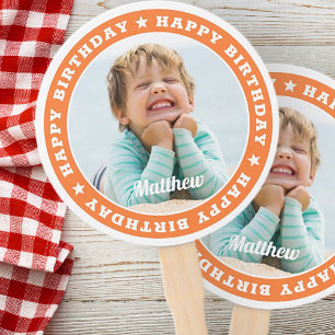 Happy Birthday Simple Modern Custom Photo Hand Fan