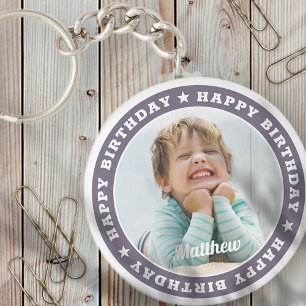Happy Birthday Simple Modern Custom Photo Key Ring