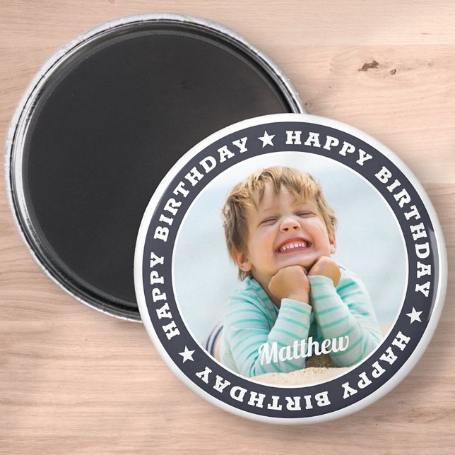 Happy Birthday Simple Modern Custom Photo Magnet (Creator Uploaded)