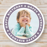 Happy Birthday Simple Modern Custom Photo Round Paper Coaster<br><div class="desc">This simple and modern design is composed of serif typography and add a custom photo.</div>