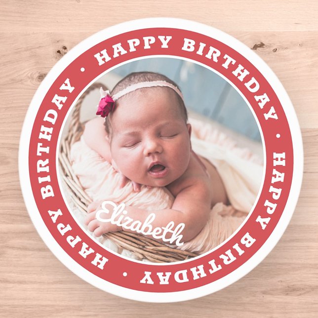 Happy Birthday Simple Modern Photo Classic Round Sticker (Creator Uploaded)