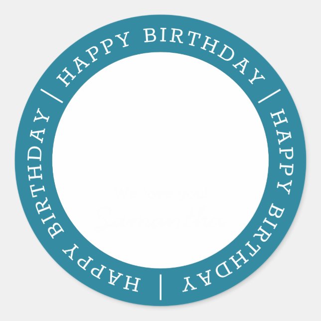 Happy Birthday Simple Preppy Modern Custom Photo Classic Round Sticker (Front)