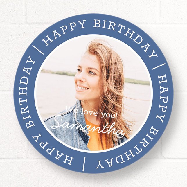 Happy Birthday Simple Preppy Modern Custom Photo Classic Round Sticker (Creator Uploaded)