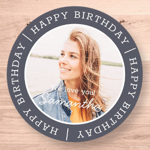 Happy Birthday Simple Preppy Modern Custom Photo Classic Round Sticker