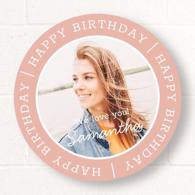 Happy Birthday Simple Preppy Modern Custom Photo Classic Round Sticker (Creator Uploaded)