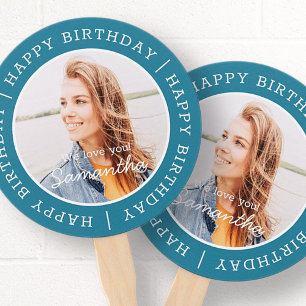 Happy Birthday Simple Preppy Modern Custom Photo H Hand Fan