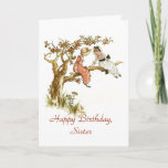 Happy Birthday Sister Card<br><div class="desc">This birthday card is perfect for a special sister. This is a re-coloured vintage image of two little girls in Victorian dresses and bonnets sitting on the limb of an apple tree. The text on the front and on the inside can be personalised as desired, making this card suitable for...</div>