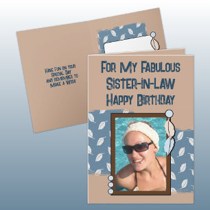 Happy Birthday sister-in-law photo blue brown Card