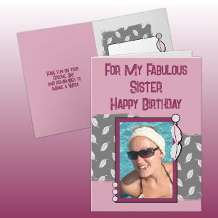 Happy Birthday sister photo grey pink Card