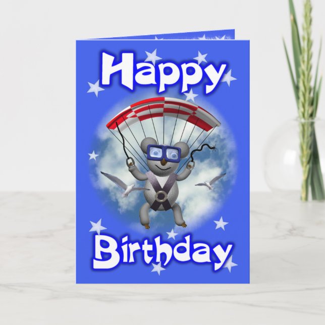 Happy Birthday Sky Diving Koala Card (Front)