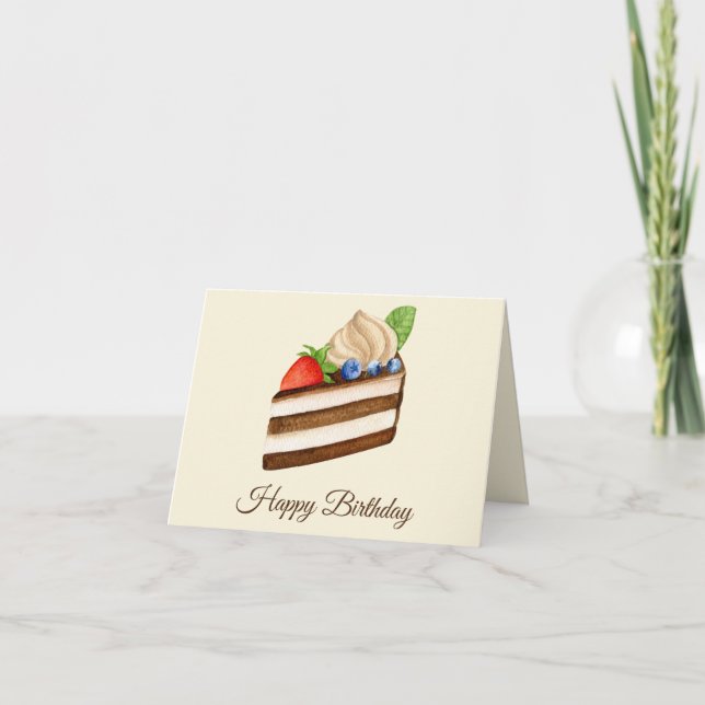 Happy Birthday Slice of Chocolate Berry Cake  Card (Front)