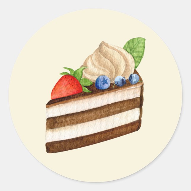 Happy Birthday Slice of Chocolate Berry Cake  Classic Round Sticker (Front)