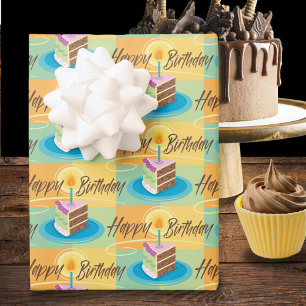 Happy Birthday Slice Of Chocolate Cake Wrapping Paper Sheet