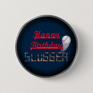 Happy Birthday Slugger Blue-Baseball-BUTTON PINS