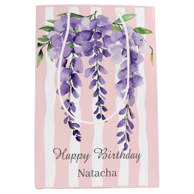 Happy birthday so sweet pink stripes grapes medium gift bag (Front)