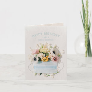 Happy Birthday Social Distanc Medical Mask Bouquet Card
