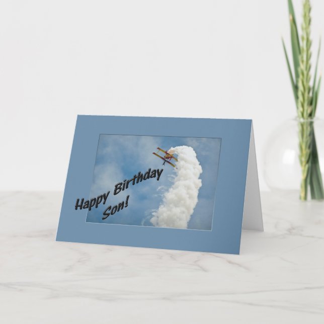 Happy Birthday Son Aeroplane Flying Upside Down Card (Front)